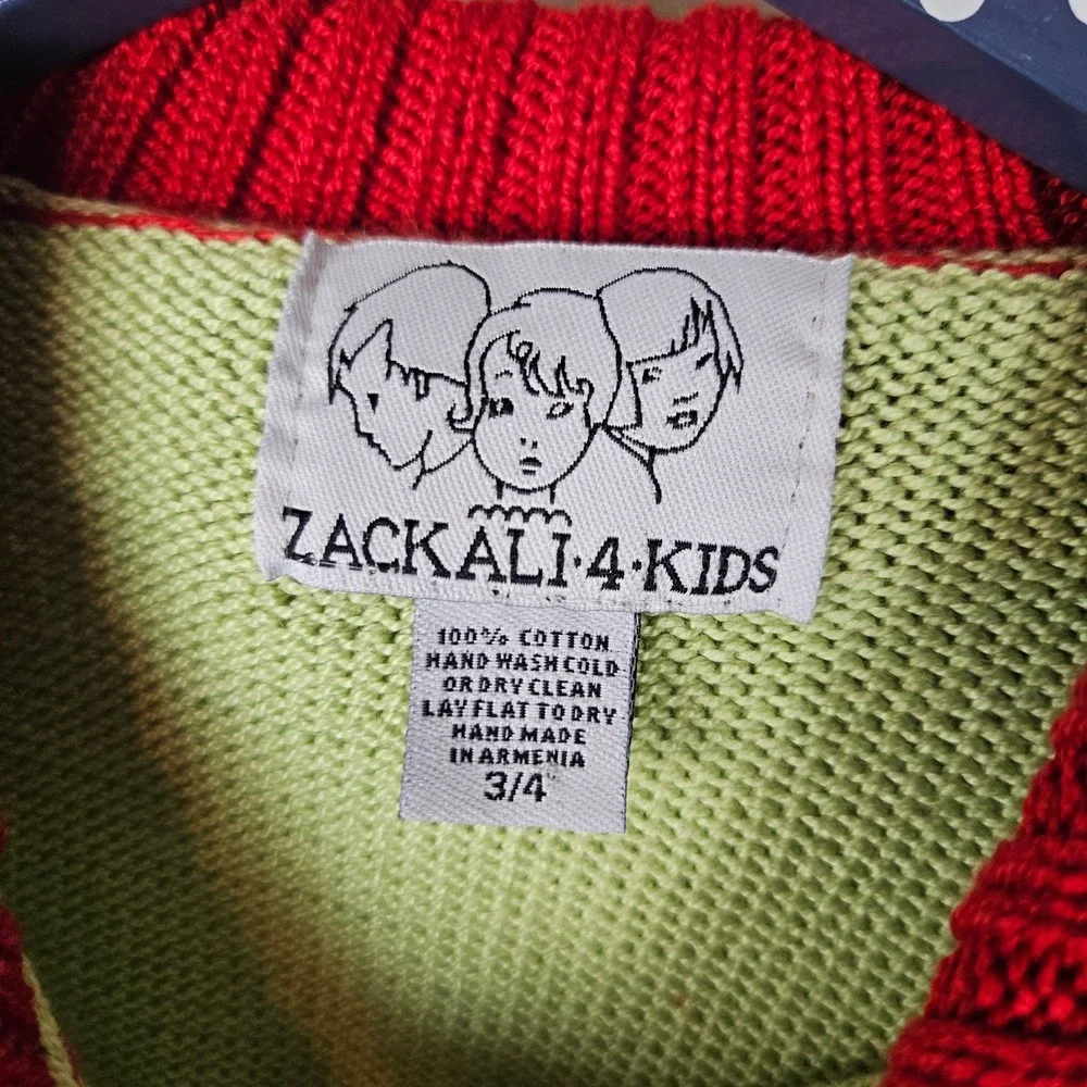 Zackali 4 Kids Sweater Skirt Cardigan Set Holiday Sz 3/4‎ Red Lime Green Flower